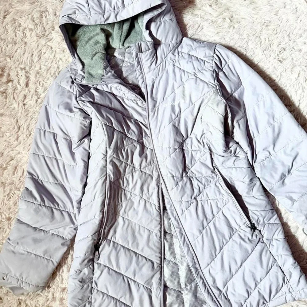 Columbia Pastel Quilted Heavenly Long Hooded Coat Womens L Preppy Gorpcore